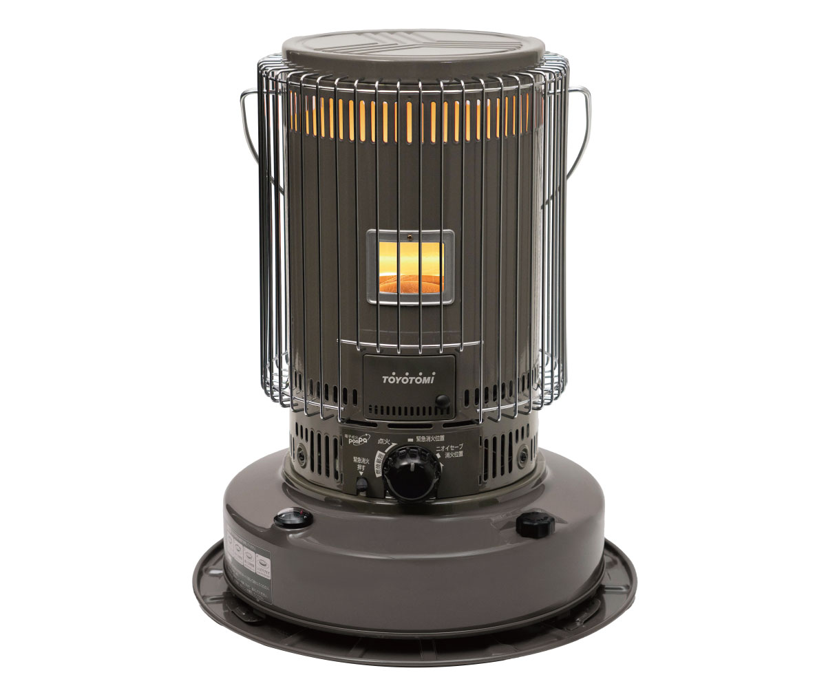 石油ストーブの新色登場。グレージュ、グレー、ホワイト、ブラックの4