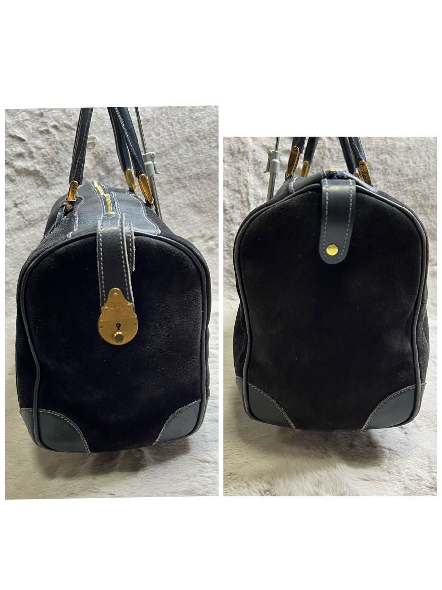極希少 グッチ GUCCI ボストンバッグ スエード シェリーライン 黒 本革