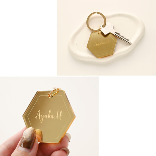 ゴールド ミラーアクリル キーホルダー 【 名入れ 】 キーリング 席札