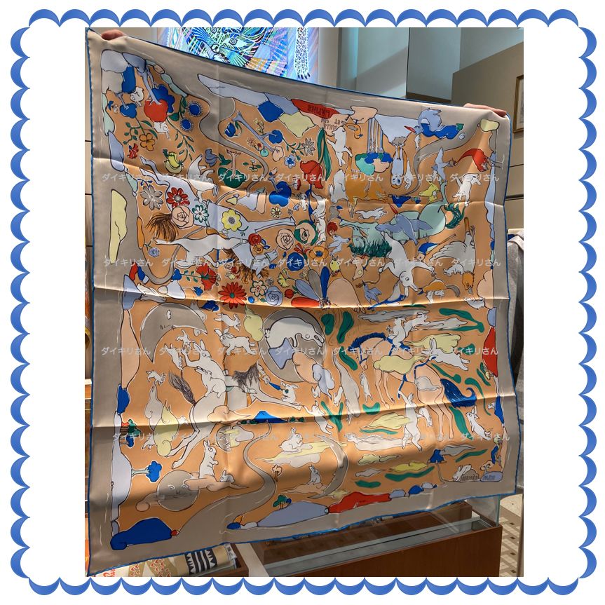 HERMES スカーフ Mille et Un Lapins scarf 90 直営店ラッピング