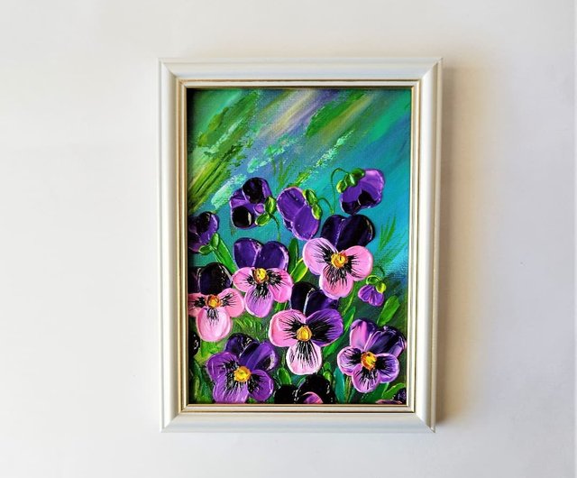 ロシア パンジー ブーケ 絵画 畫 花 壁飾り ピンク 紫 お花 アート