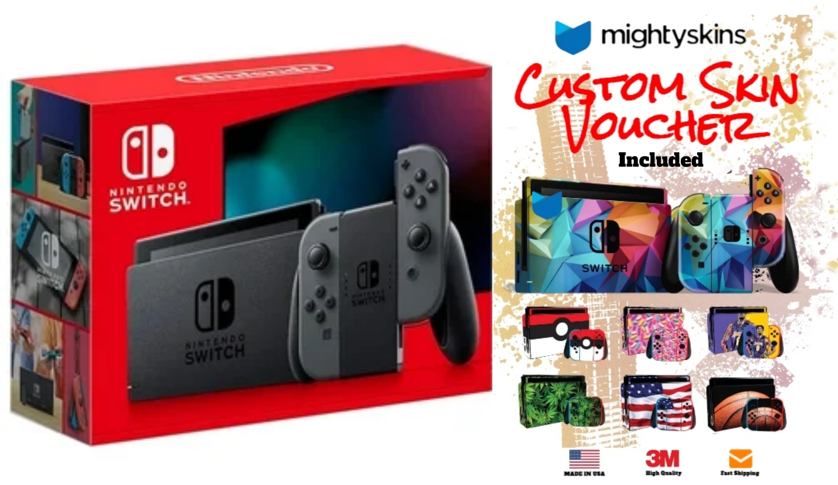 Nintendo Switch - Gray Joy Con Combo Game Console with MightySkins