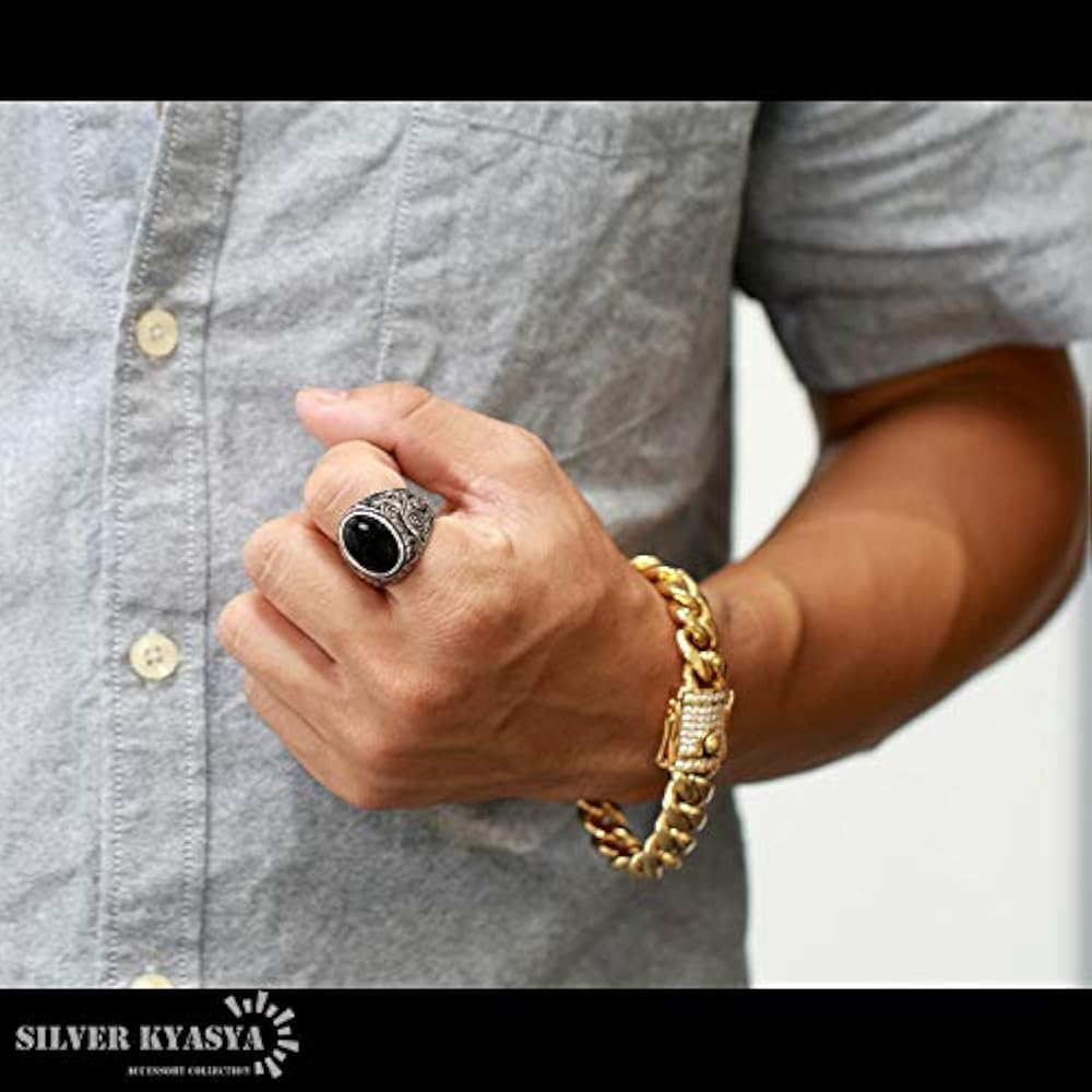Amazon | [silver KYASYA]ブラック オニキスリング メンズ ステンレス