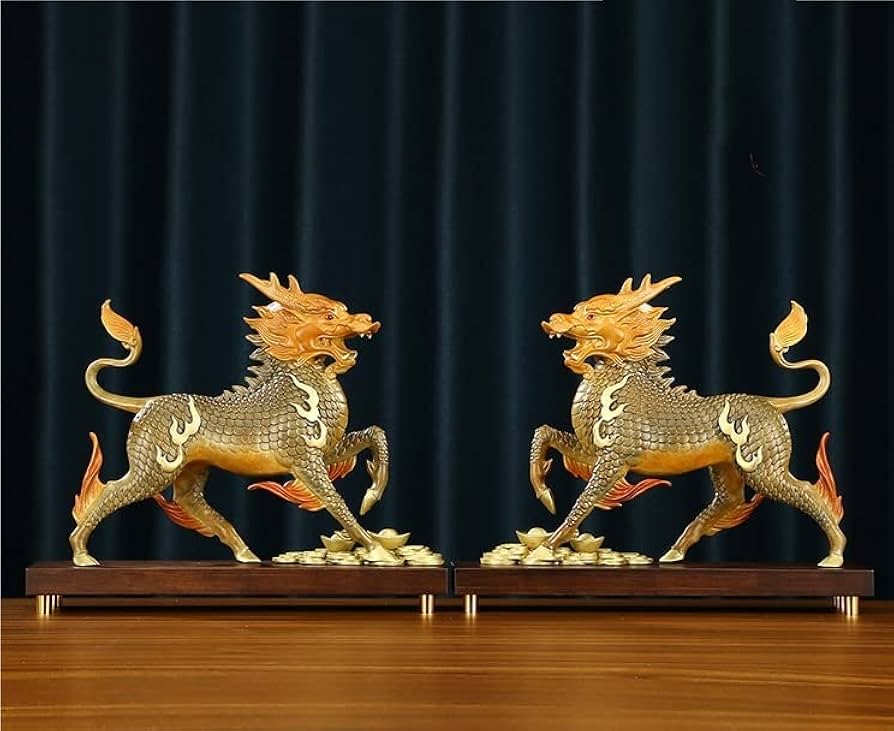 Amazon.co.jp: 風水 麒麟 置物 銅製一対 雌雄 風水 開運 魔除け 聖獣
