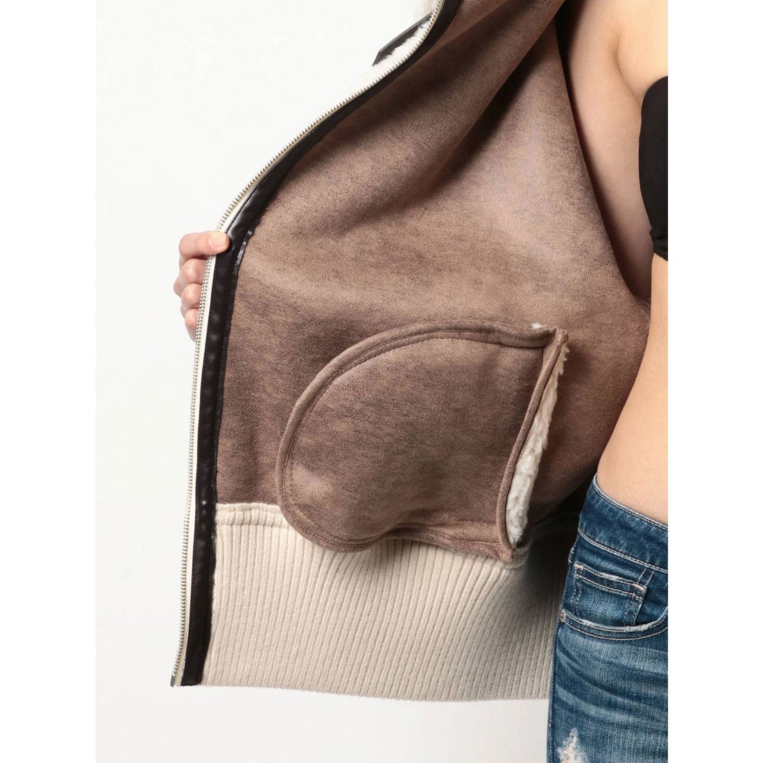 ジェイダ GYDA WIDE RIB ボア B-3 ジャケット （ブラック） -靴