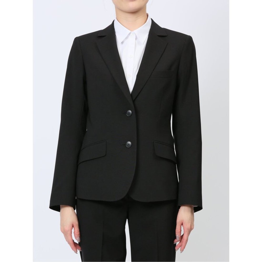 m.f.editorial リクルート 2ボタンジャケット＋フレアパンツ 黒無地