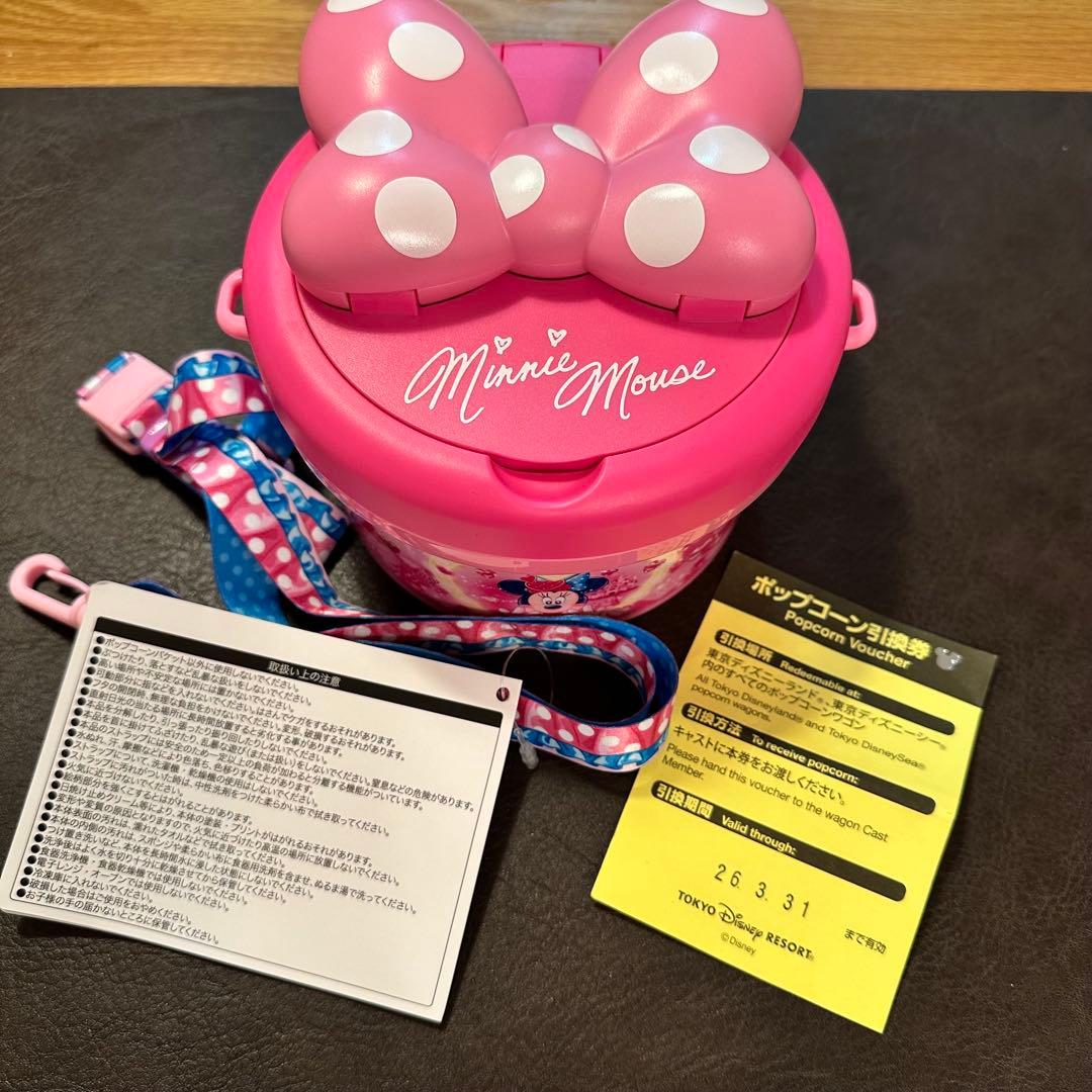 ミニーマウス ポップコーンバケット　ミニファン　引き換え券付き