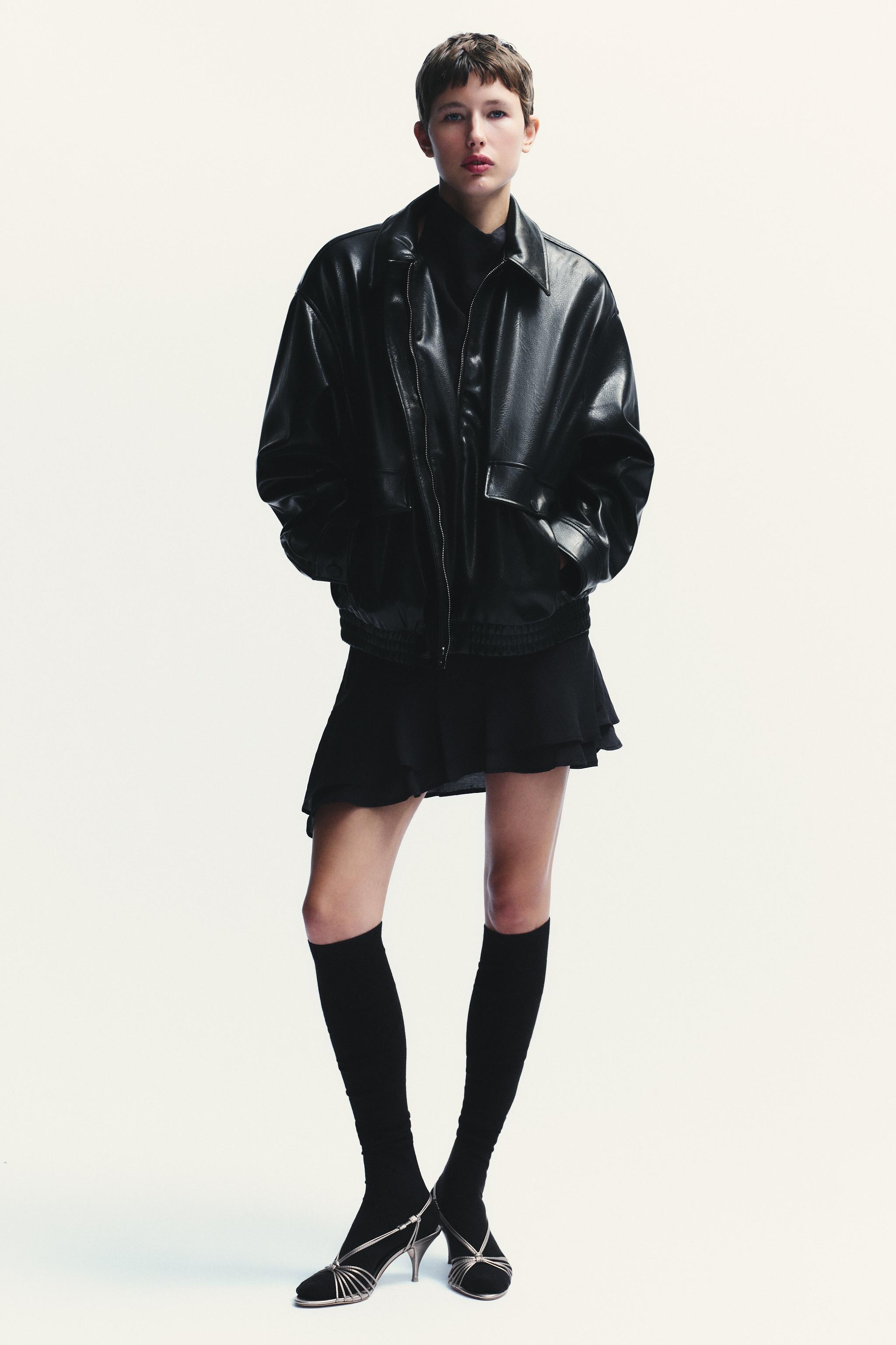 フェイクレザーボンバージャケット - ブラック | ZARA Japan / 日本